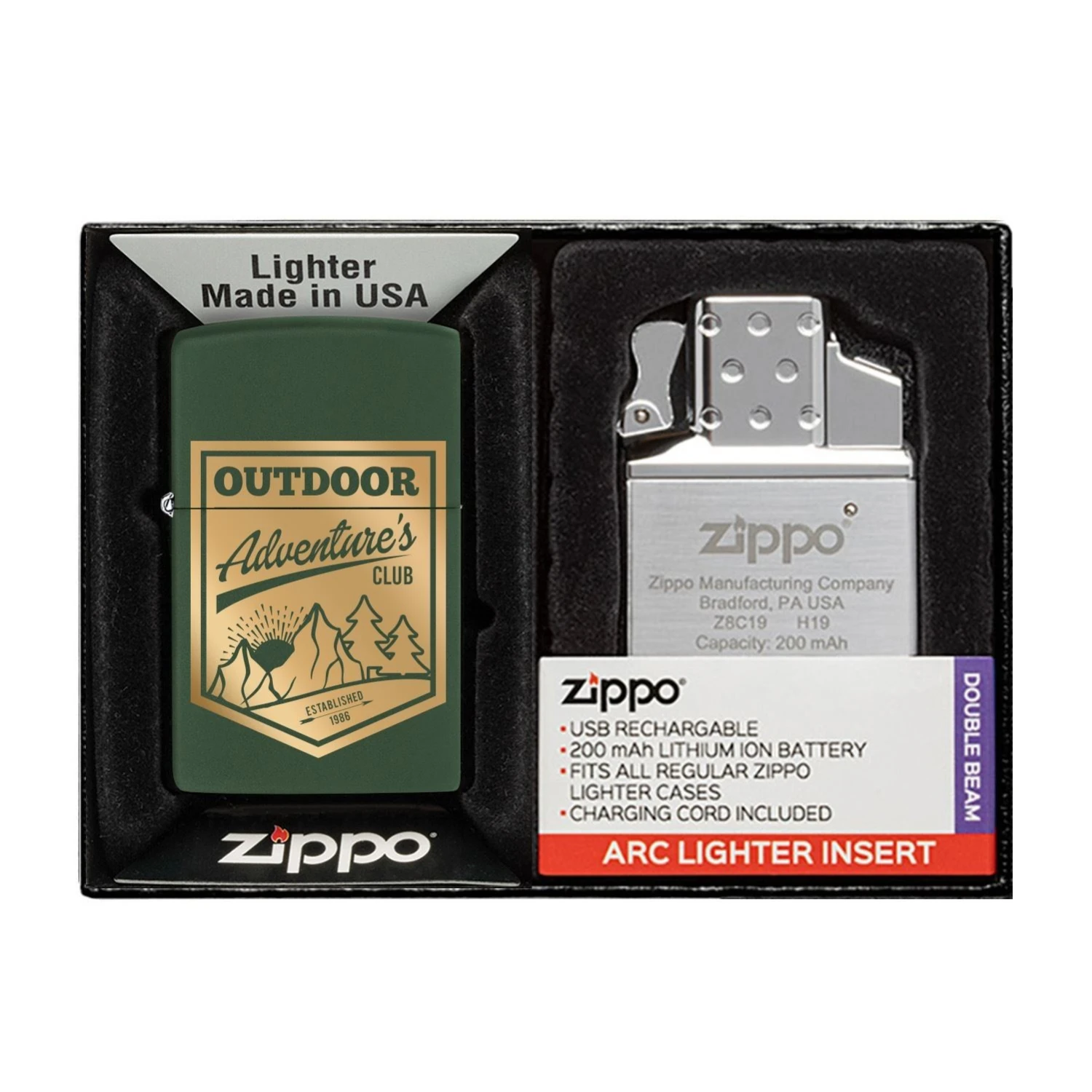 Matte Zippo® Lighter & Rechargeable Electric Lighter Insert Gift Set 3 Matte Zippo® Lighter & Rechargeable Electric Lighter Insert Gift Set