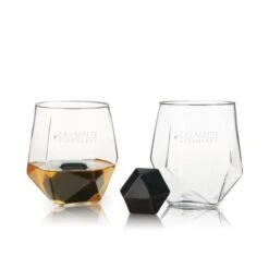4-Piece Faceted Tumbler & Hexagonal Basalt Stone Set By Viski®