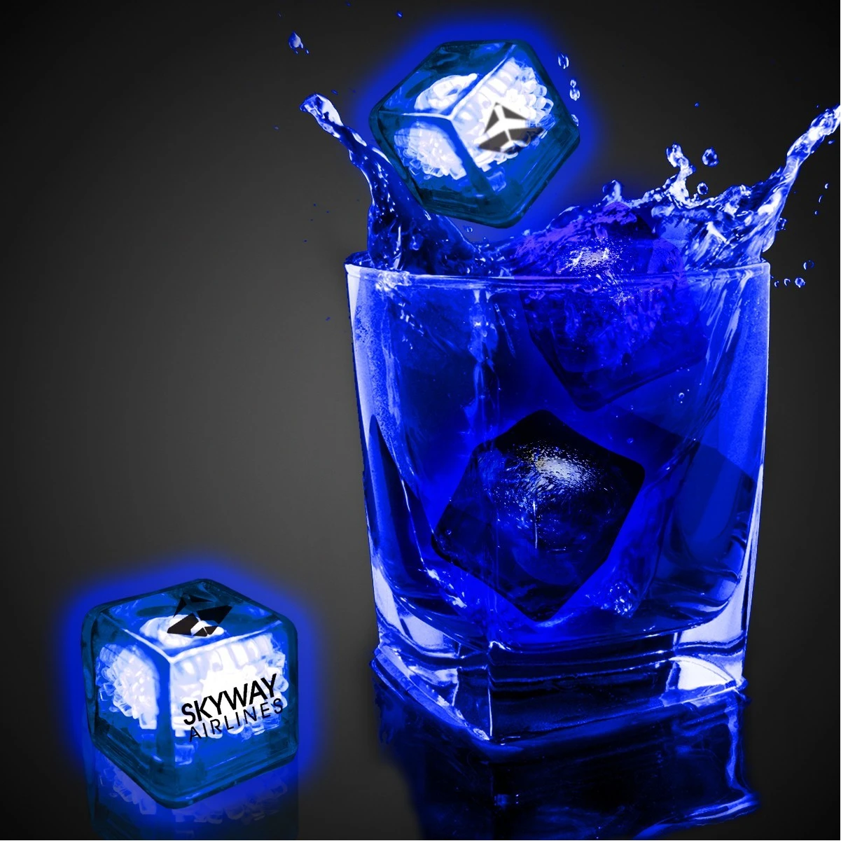 Pad Printed Blue Liquid Activated Light Up Ice Cube 3 Pad Printed Blue Liquid Activated Light Up Ice Cube