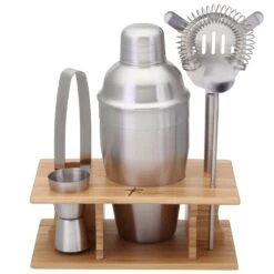 Stainless Steel Shaker Set W/Bamboo Stand
