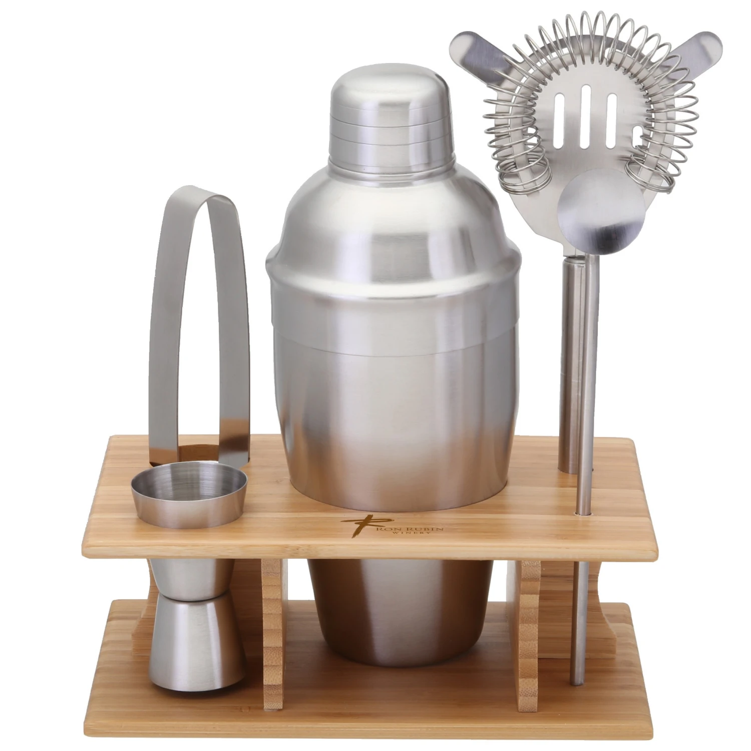 Stainless Steel Shaker Set W/Bamboo Stand 3 Stainless Steel Shaker Set W/Bamboo Stand