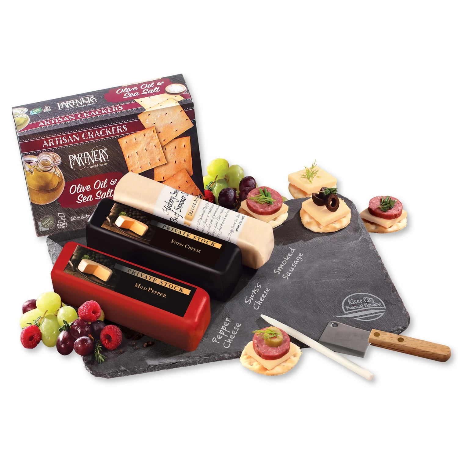 Genuine Slate Serving Plate W/Shelf-Stable Wisconsin Cheese & Sausage 3 Genuine Slate Serving Plate W/Shelf-Stable Wisconsin Cheese & Sausage