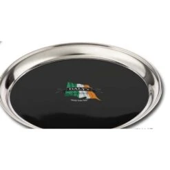 14" Round Stainless Steel Bar Tray W/Non-Skid Black Vinyl