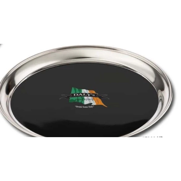 14" Round Stainless Steel Bar Tray W/Non-Skid Black Vinyl 3 14" Round Stainless Steel Bar Tray W/Non-Skid Black Vinyl