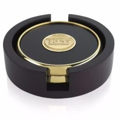 Two Round Coasters With Wood Tray