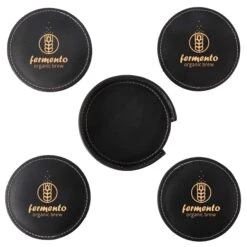 Benson Bonded Leather Coasters: 4 Piece Set In Holder
