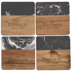 Black Marble And Wood Coaster Set