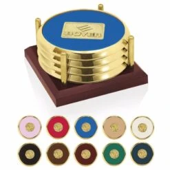 Four Coasters With Solid Cherry Tray