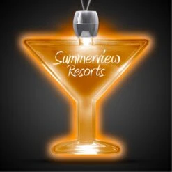 24" Pad Printed Amber Yellow Martini Light-Up Pendant Necklace