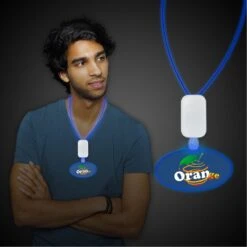 Blue Clear Plastic Digi-Printed Necklace W/Oval Medallion