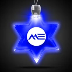 24" Laser Engraved Blue Star Of David Light-Up Pendant Necklace