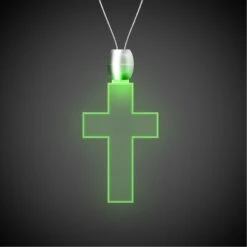 24" Laser Engraved Green Cross Light-Up Pendant Necklace