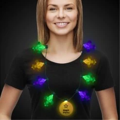 Pad Printed Mardi Gras Fleur De Lis LED Necklace