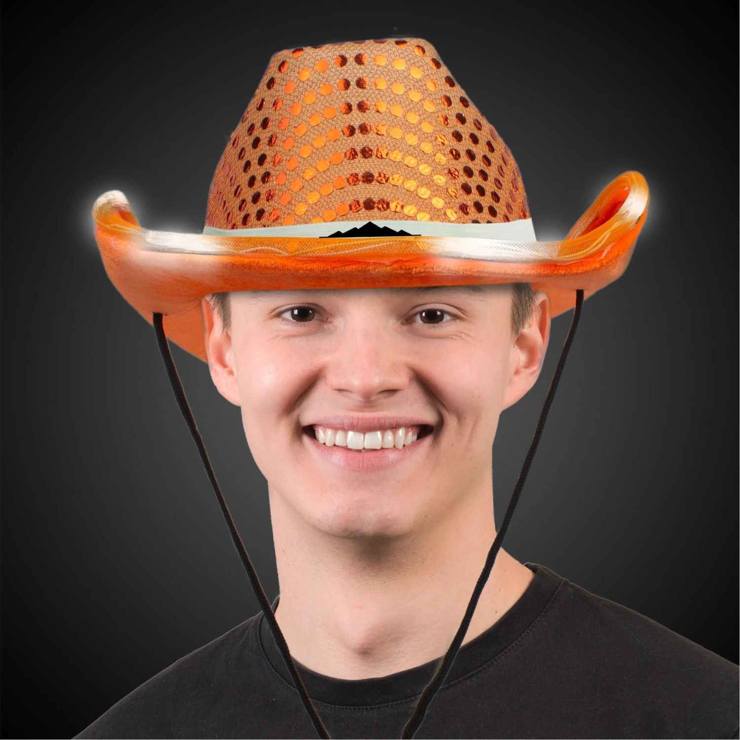 Orange LED Sequin Cowboy Hat(Blank) 3 Orange LED Sequin Cowboy Hat(Blank)