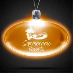 24" Laser Engraved Amber Yellow Oval Light-Up Pendant Necklace