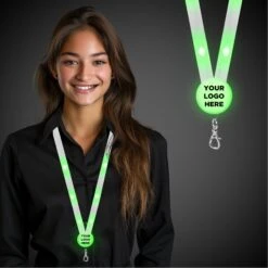 32" Pad Printed Green Light-Up Flat Lanyard