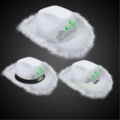 White Light Up Cowboy Hat W/ Tiara And Feather(Blank)